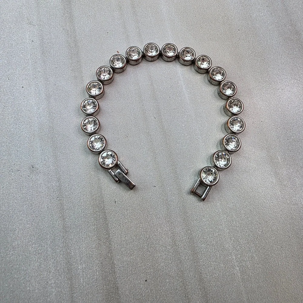 Vintage TC Stainless‎ Steel Bezel Set Clear Crystal Tennis Bracelet Silver Tone